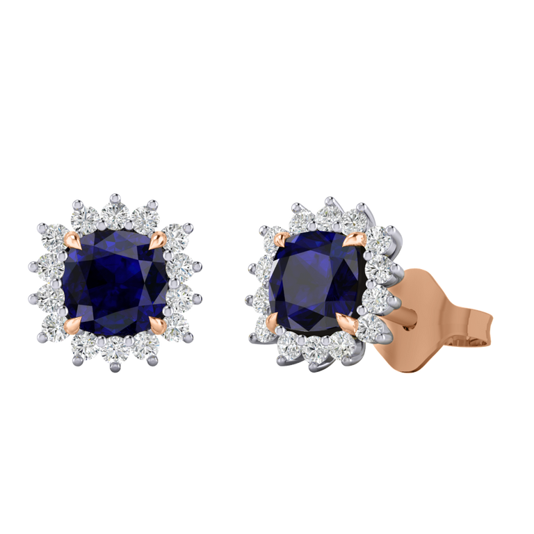 Star Stud Cushion Blue Sapphire 18K Rose Gold Earrings