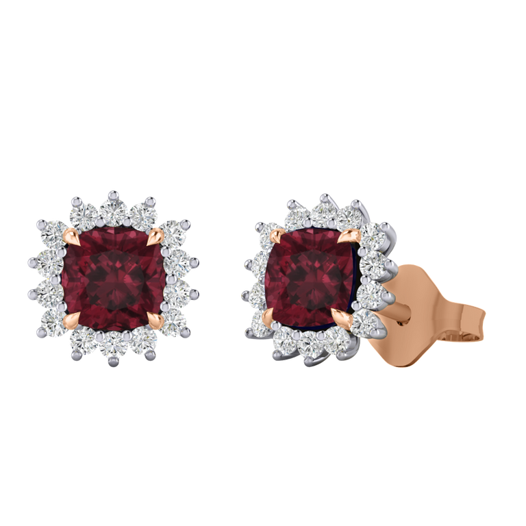 Star Stud Cushion Garnet 18K Rose Gold Earrings