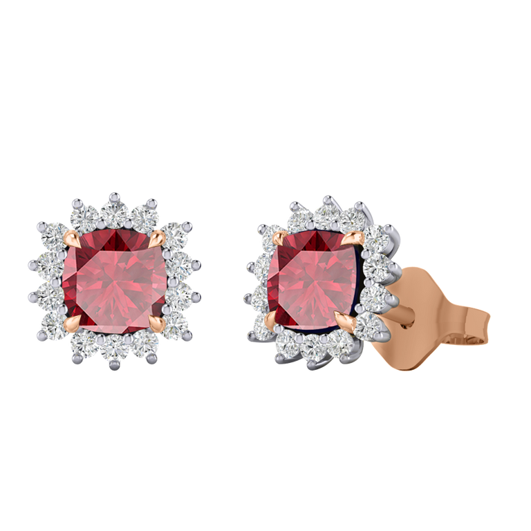 Star Stud Cushion Ruby 18K Rose Gold Earrings