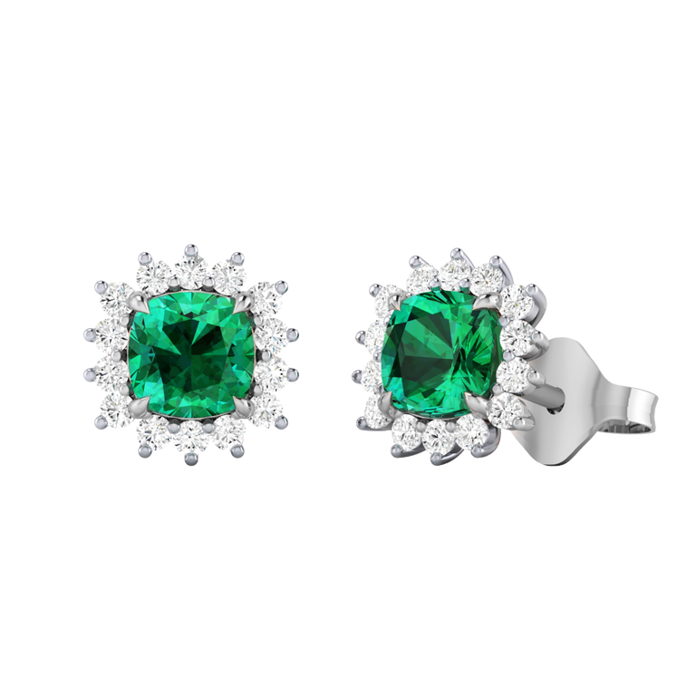 Star Stud Cushion Emerald 18K White Gold Earrings