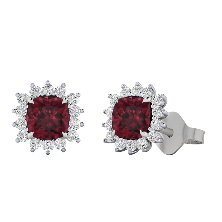 Star Stud Cushion Garnet 18K White Gold Earrings