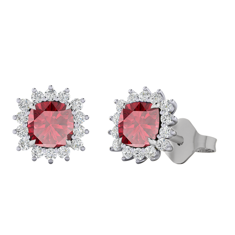 Star Stud Cushion Ruby 18K White Gold Earrings
