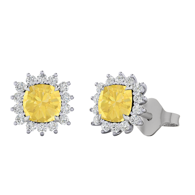 Star Stud Cushion Yellow Sapphire 18K White Gold Earrings