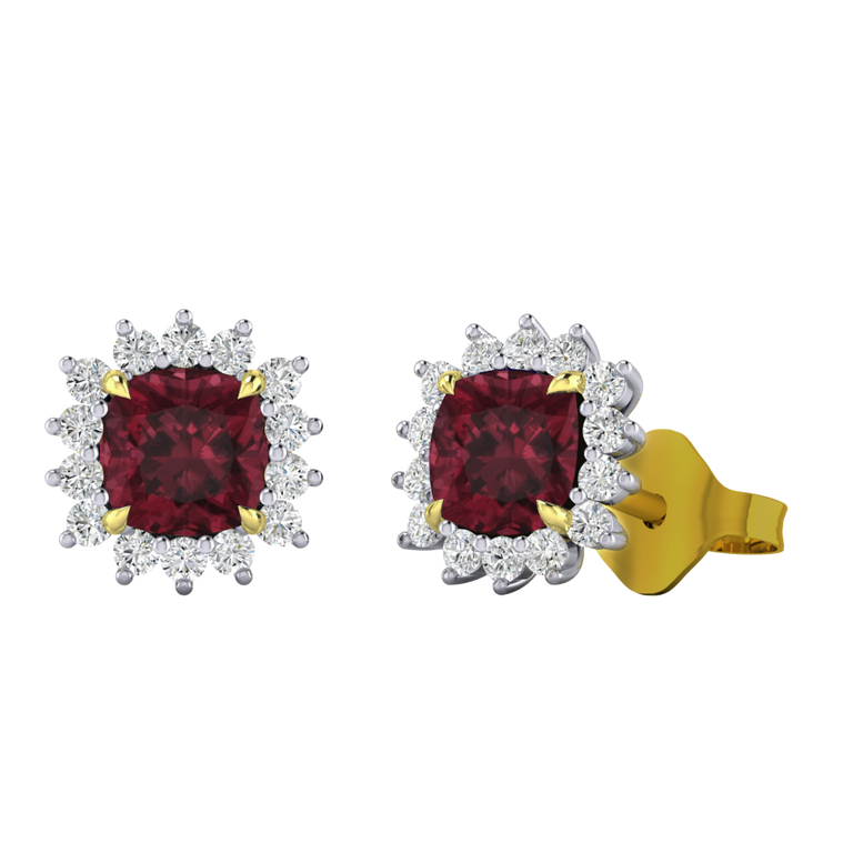Star Stud Cushion Garnet 18K Yellow Gold Earrings