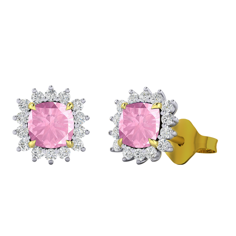 Star Stud Cushion Pink Sapphire 18K Yellow Gold Earrings