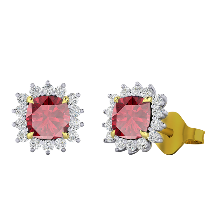Star Stud Cushion Ruby 18K Yellow Gold Earrings