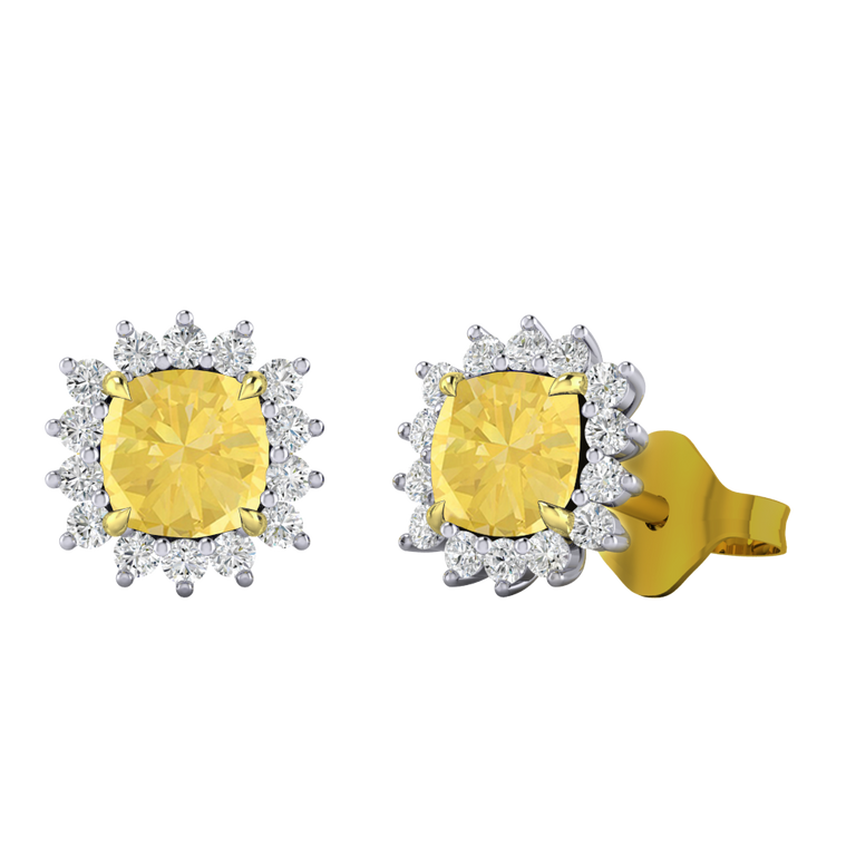 Star Stud Cushion Yellow Sapphire 18K Yellow Gold Earrings