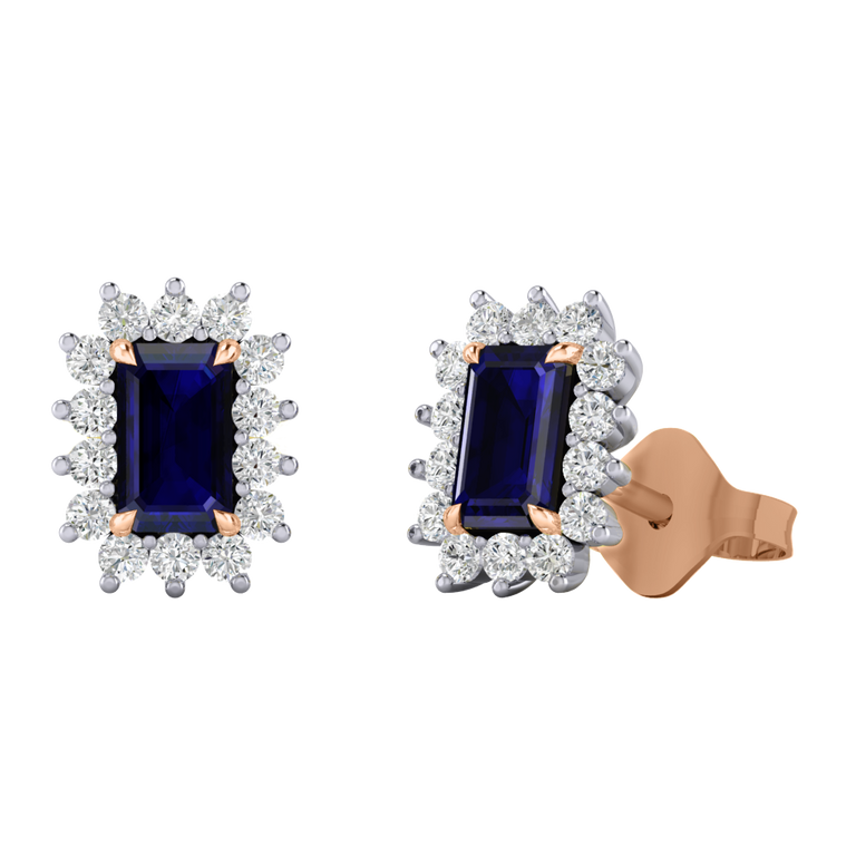 Star Stud Emerald Blue Sapphire 18K Rose Gold Earrings