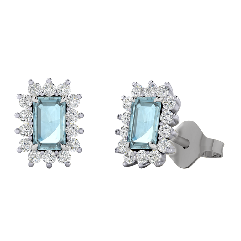 Star Stud Emerald Aquamarine 18K White Gold Earrings