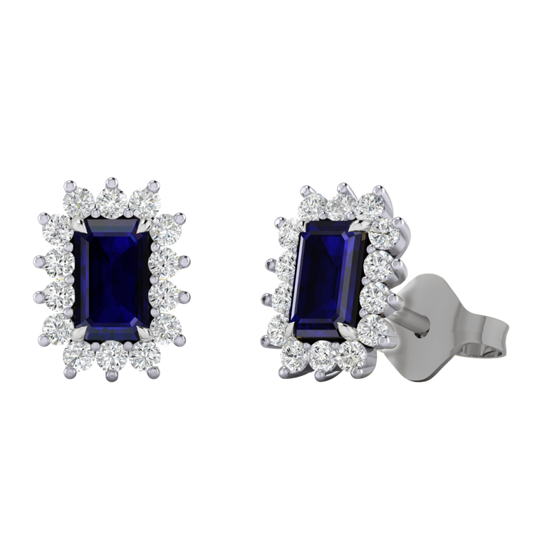 Star Stud Emerald Blue Sapphire 18K White Gold Earrings