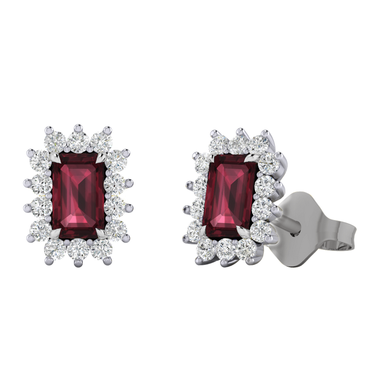 Star Stud Emerald Garnet 18K White Gold Earrings