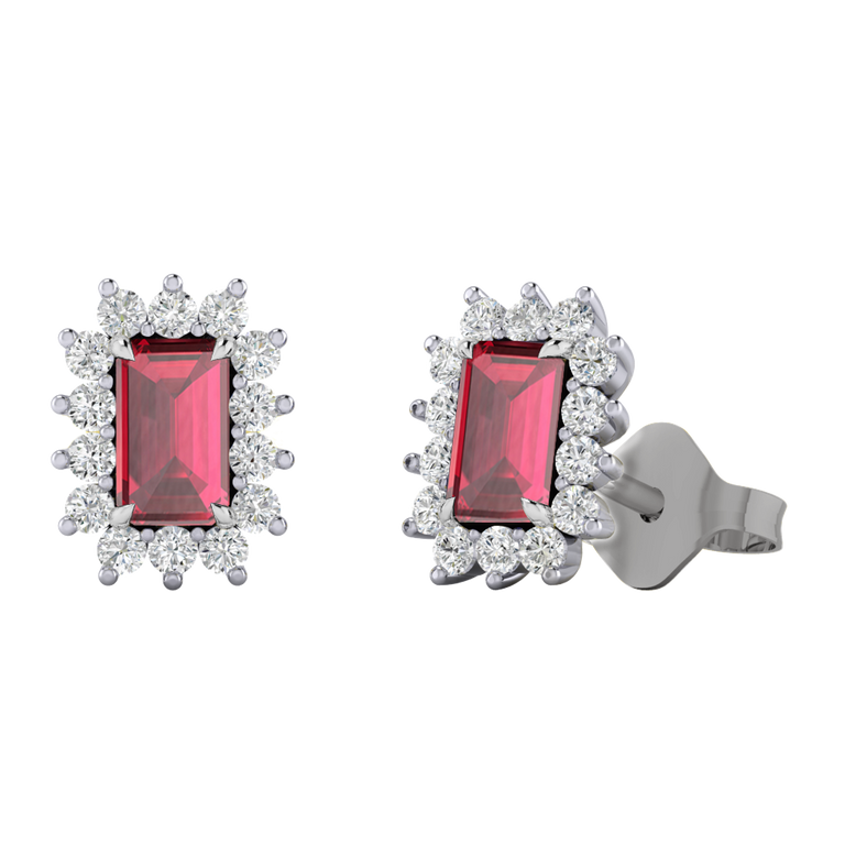 Star Stud Emerald Ruby 18K White Gold Earrings