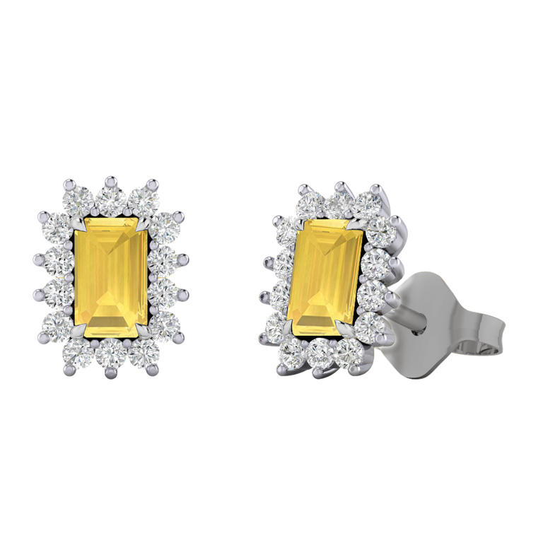 Star Stud Emerald Yellow Sapphire 18K White Gold Earrings