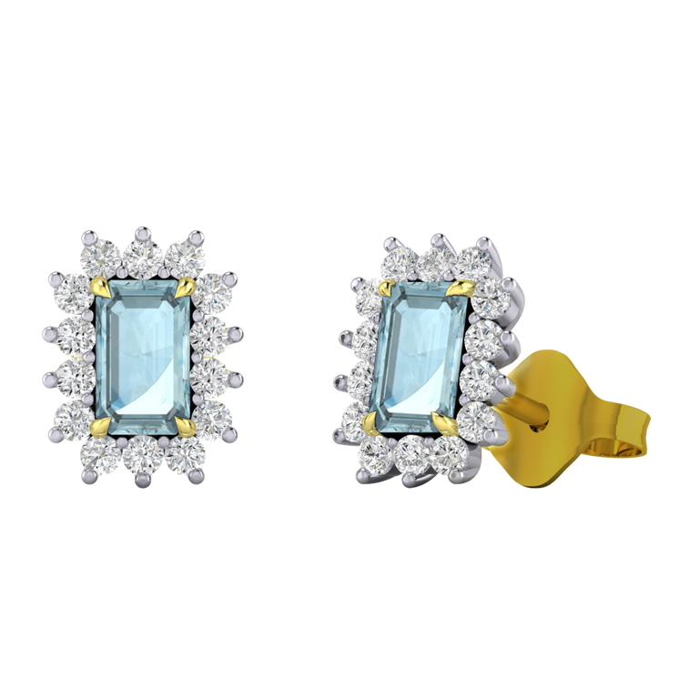 Star Stud Emerald Aquamarine 18K Yellow Gold Earrings