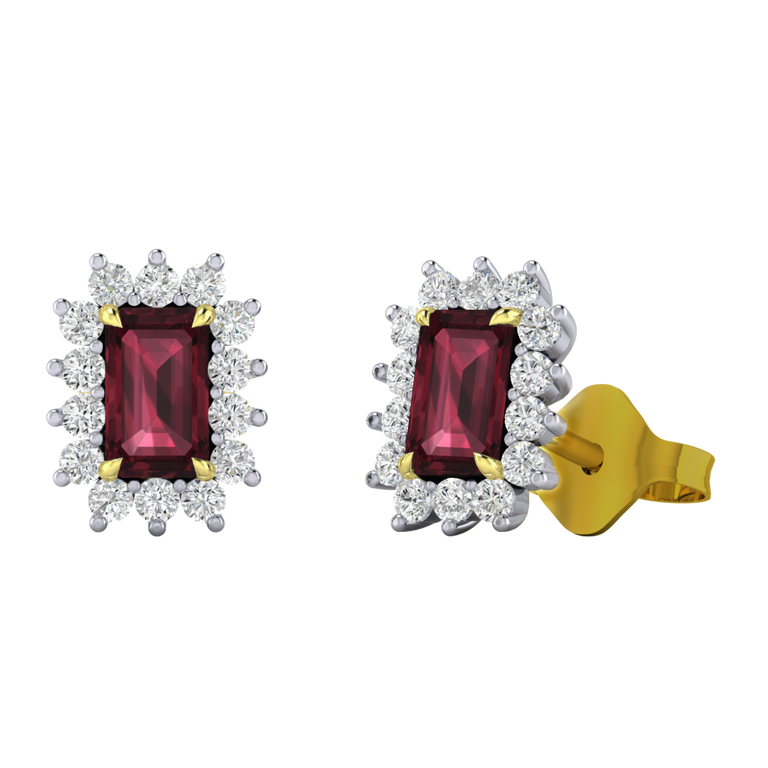 Star Stud Emerald Garnet 18K Yellow Gold Earrings
