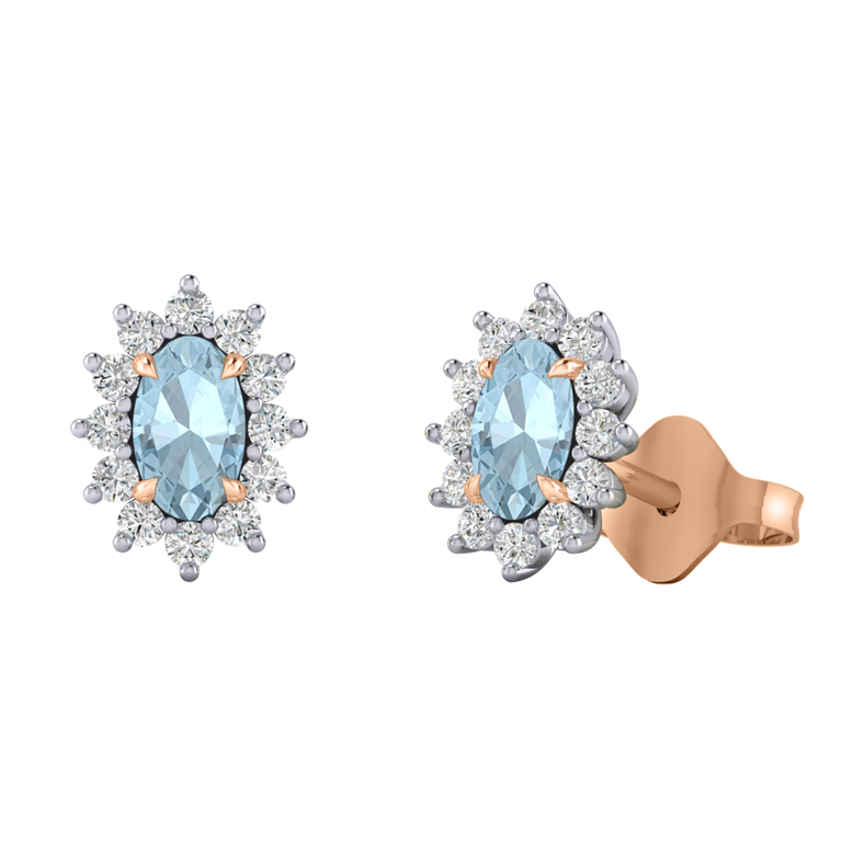 Star Stud Oval Aquamarine 18K Rose Gold Earrings