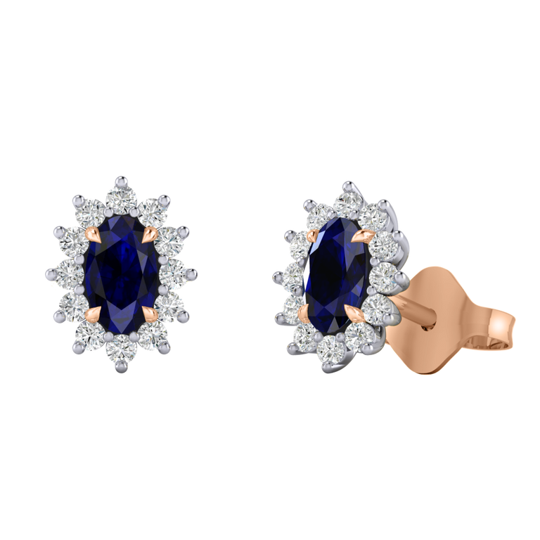 Star Stud Oval Blue Sapphire 18K Rose Gold Earrings
