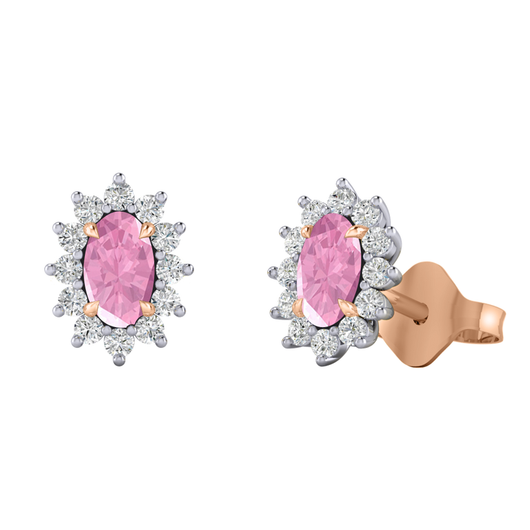 Star Stud Oval Pink Sapphire 18K Rose Gold Earrings