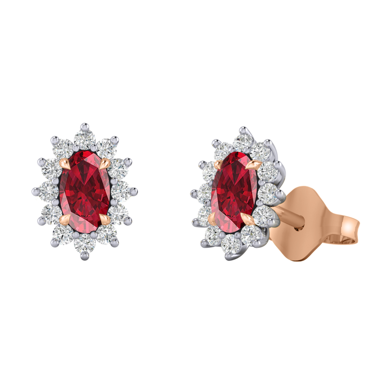 Star Stud Oval Ruby 18K Rose Gold Earrings