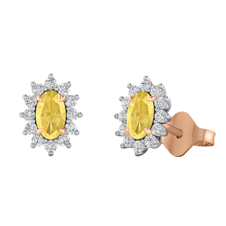 Star Stud Oval Yellow Sapphire 18K Rose Gold Earrings