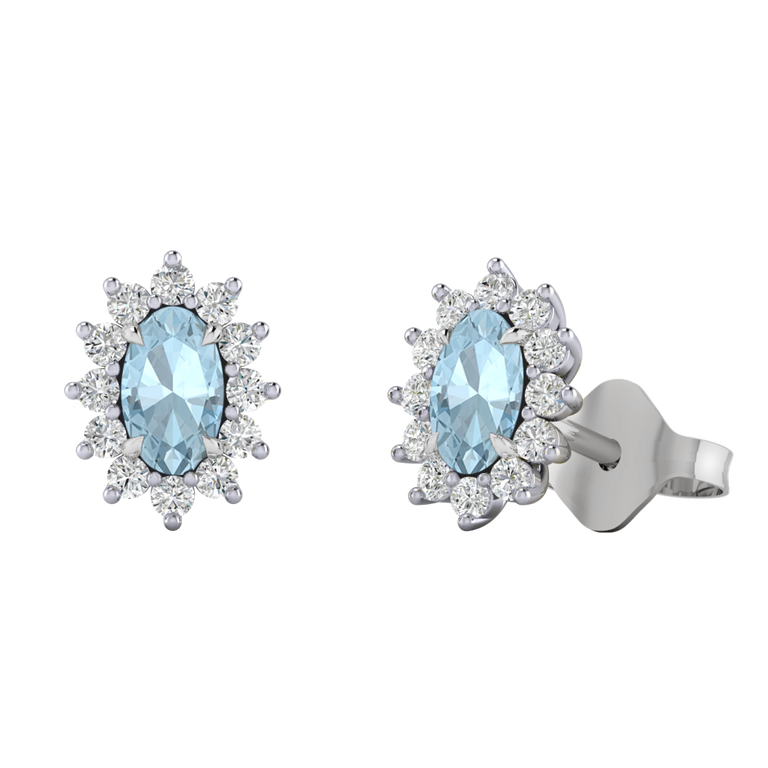 Star Stud Oval Aquamarine 18K White Gold Earrings