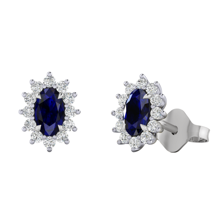 Star Stud Oval Blue Sapphire 18K White Gold Earrings