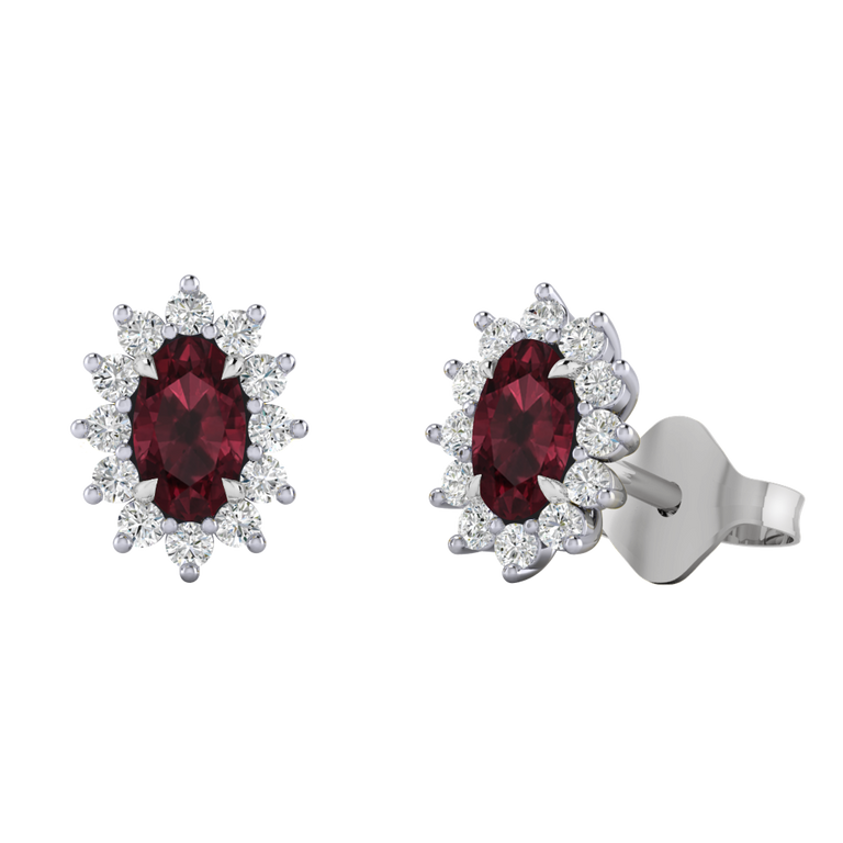 Star Stud Oval Garnet 18K White Gold Earrings