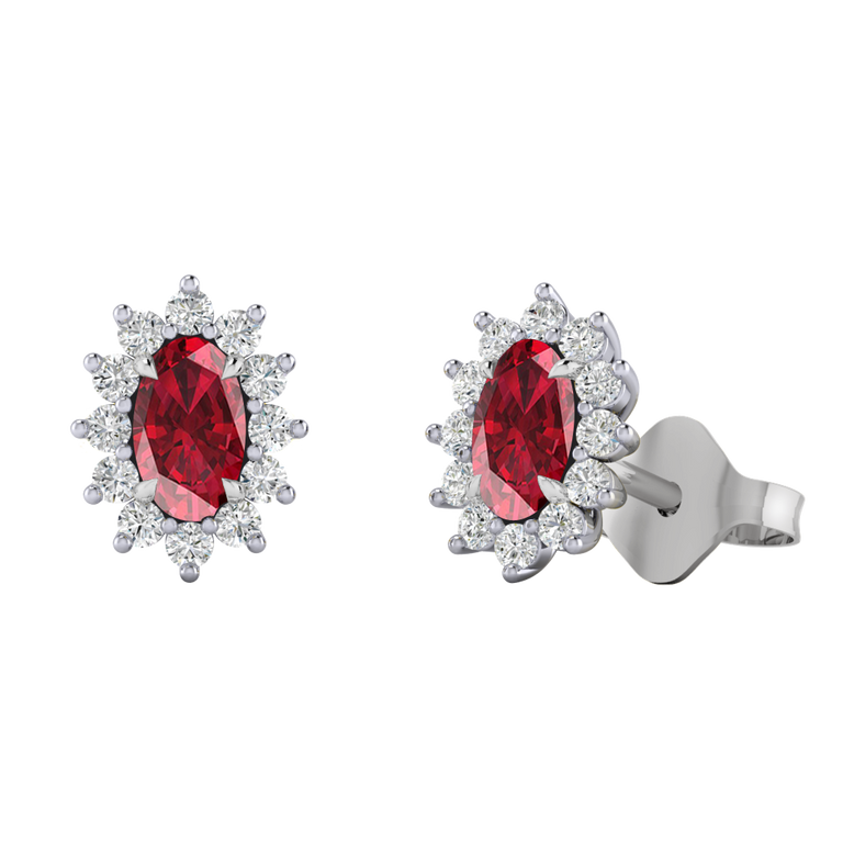 Star Stud Oval Ruby 18K White Gold Earrings