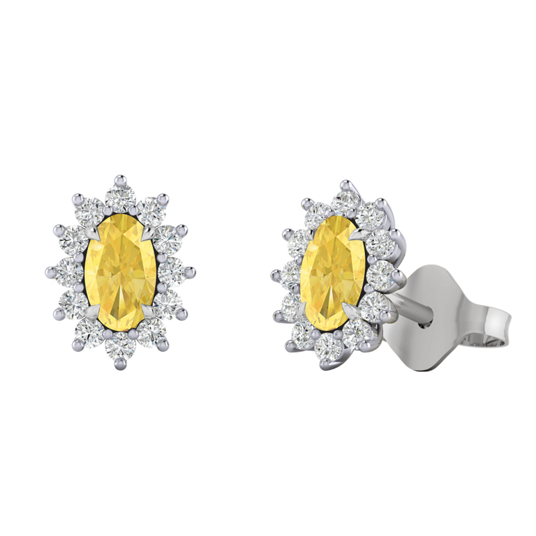 Star Stud Oval Yellow Sapphire 18K White Gold Earrings