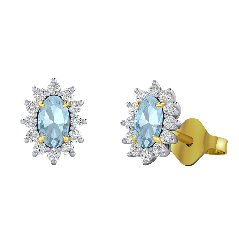Star Stud Oval Aquamarine 18K Yellow Gold Earrings