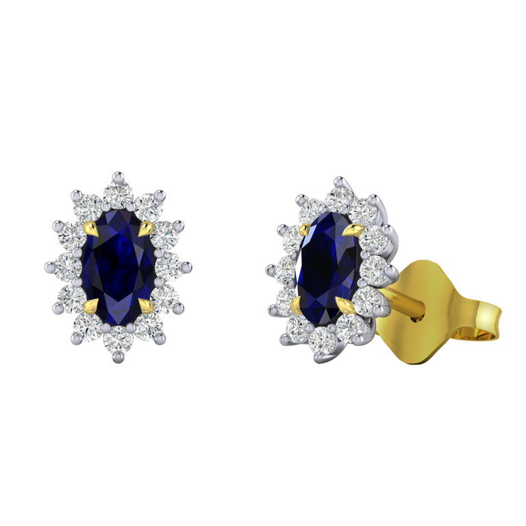 Star Stud Oval Blue Sapphire 18K Yellow Gold Earrings