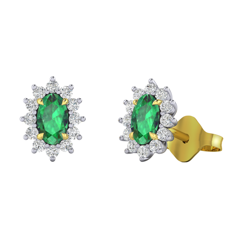 Star Stud Oval Emerald 18K Yellow Gold Earrings