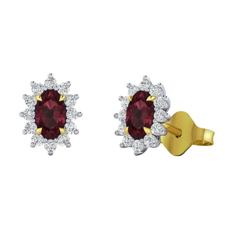 Star Stud Oval Garnet 18K Yellow Gold Earrings