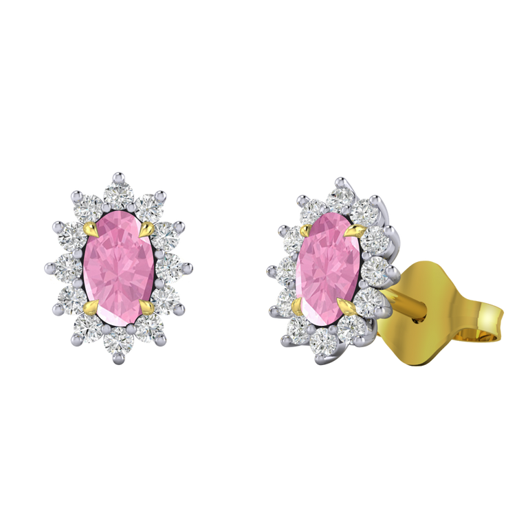 Star Stud Oval Pink Sapphire 18K Yellow Gold Earrings