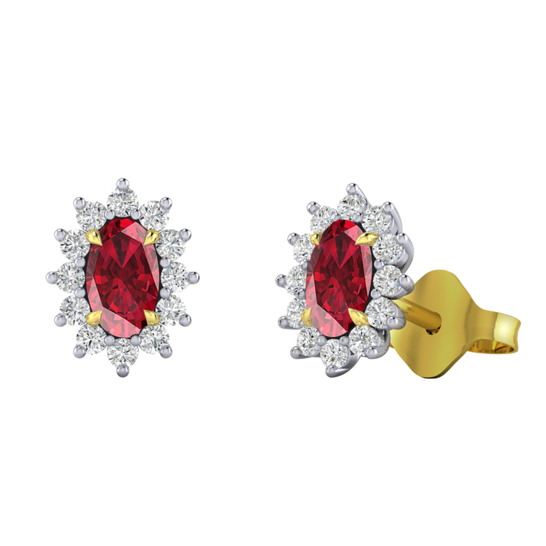 Star Stud Oval Ruby 18K Yellow Gold Earrings
