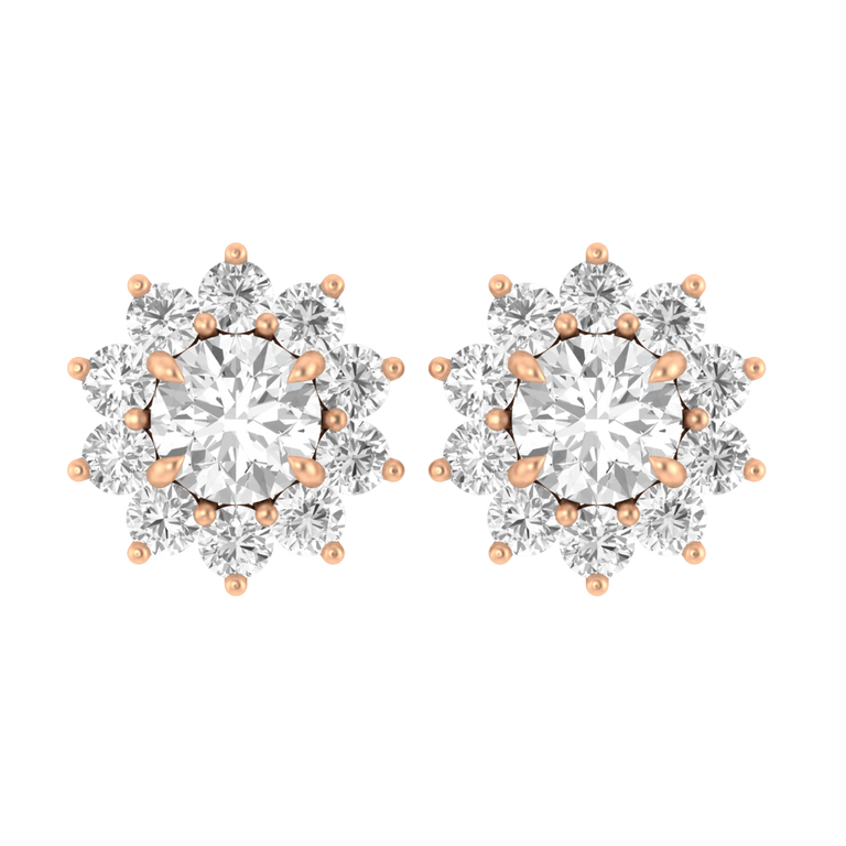 Star Stud Round Solar Diamond 18K Rose Gold Earrings