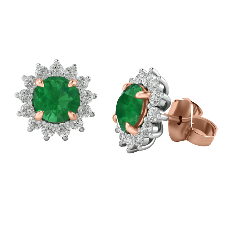 Star Stud Round Emerald 18K Rose Gold Earrings