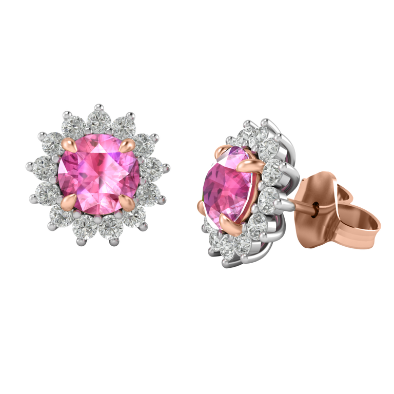 Star Stud Round Pink Sapphire 18K Rose Gold Earrings