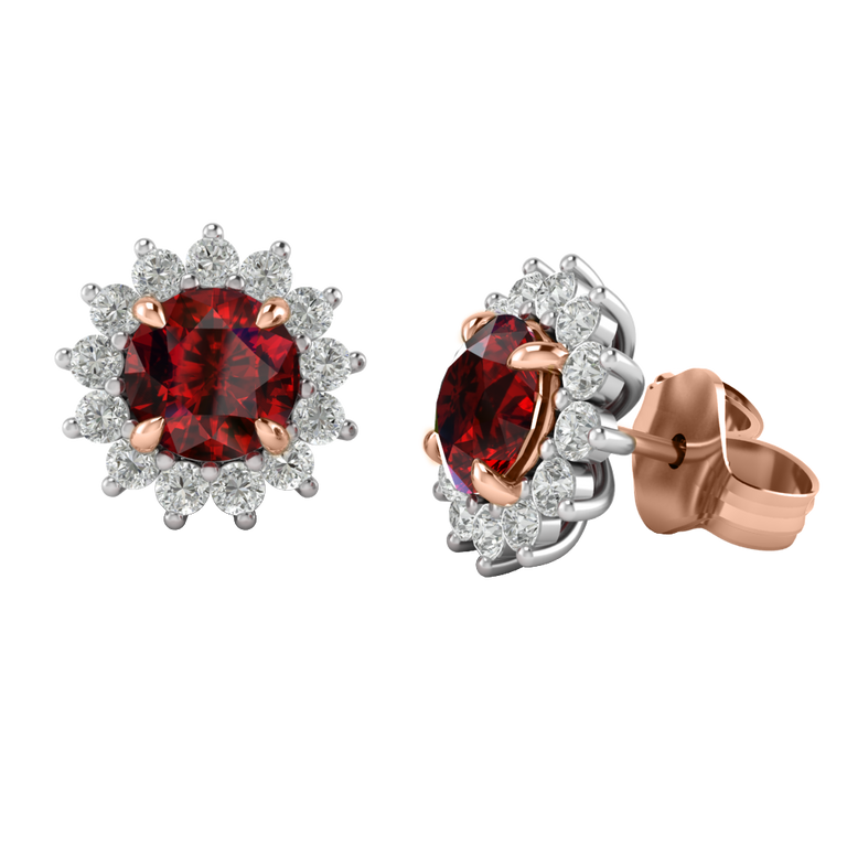 Star Stud Round Ruby 18K Rose Gold Earrings