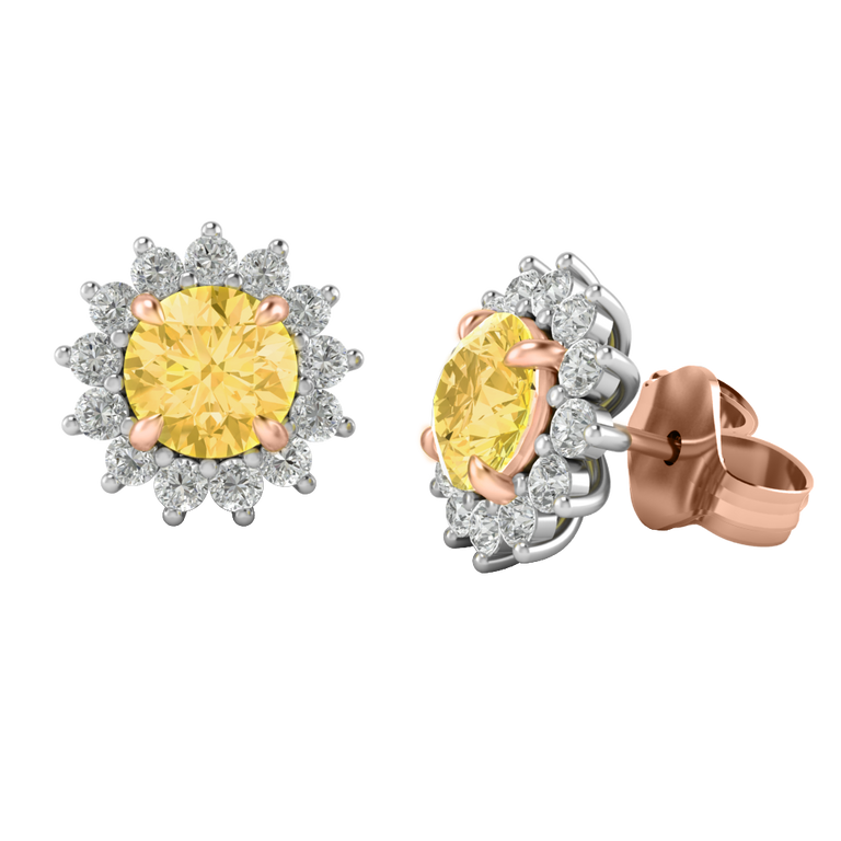 Star Stud Round Yellow Sapphire 18K Rose Gold Earrings