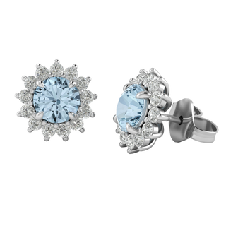 Star Stud Round Aquamarine 18K White Gold Earrings