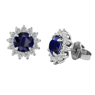 Star Stud Round Blue Sapphire 18K White Gold Earrings