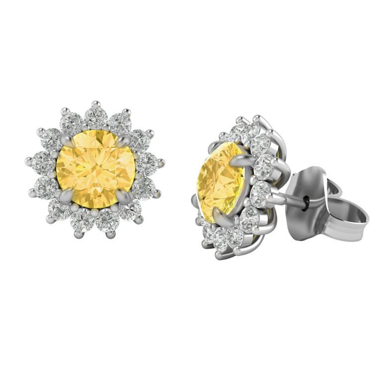 Star Stud Round Yellow Sapphire 18K White Gold Earrings