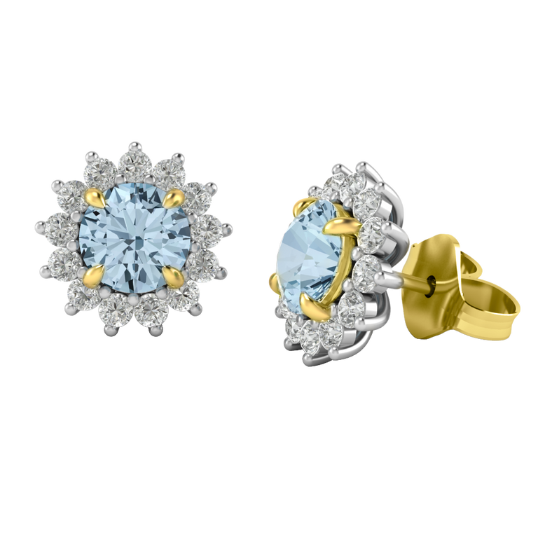Star Stud Round Aquamarine 18K Yellow Gold Earrings