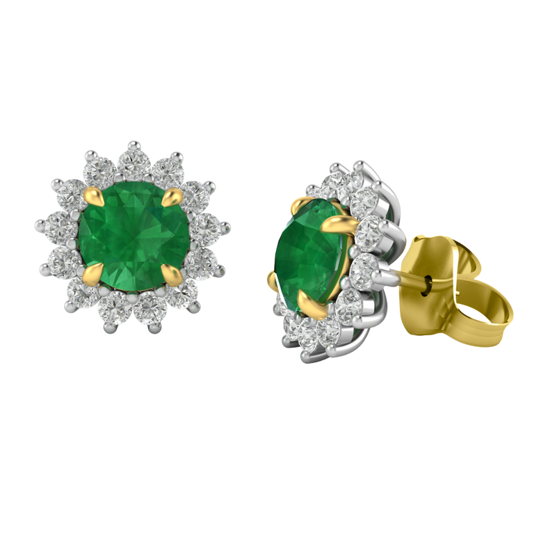 Star Stud Round Emerald 18K Yellow Gold Earrings