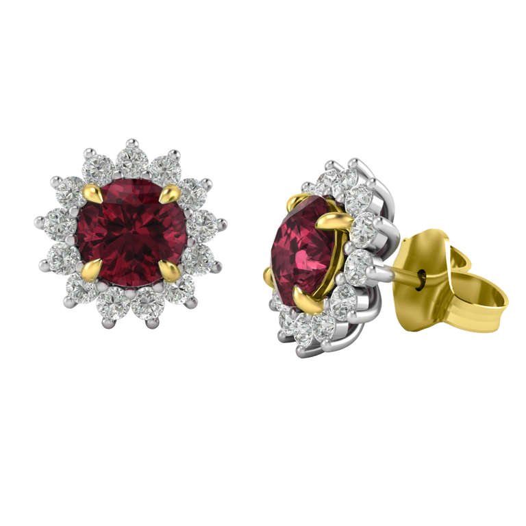Star Stud Round Garnet 18K Yellow Gold Earrings