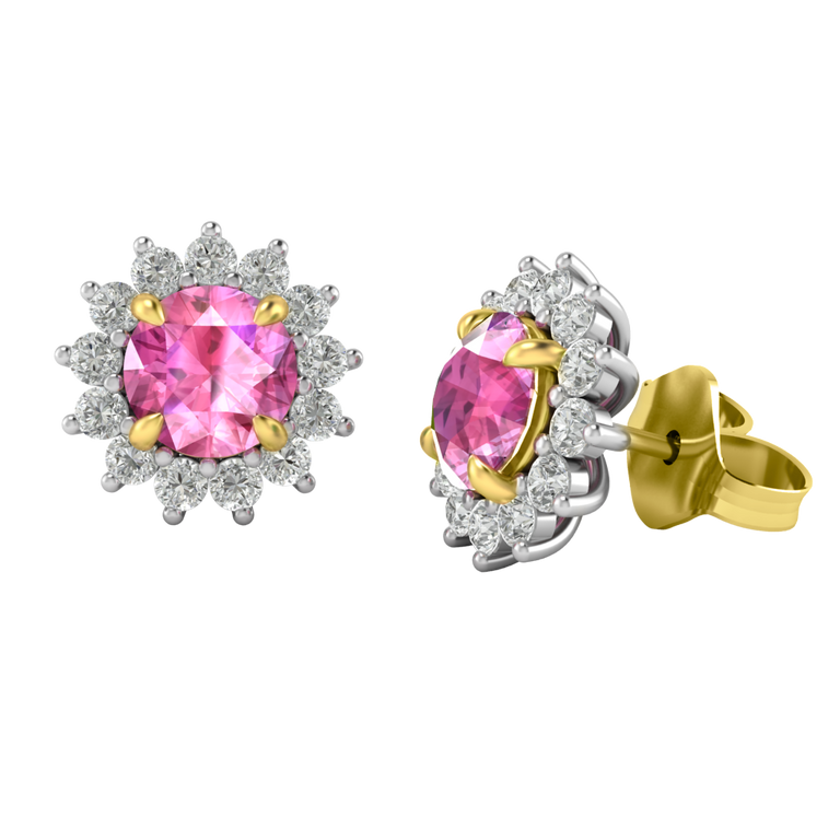 Star Stud Round Pink Sapphire 18K Yellow Gold Earrings