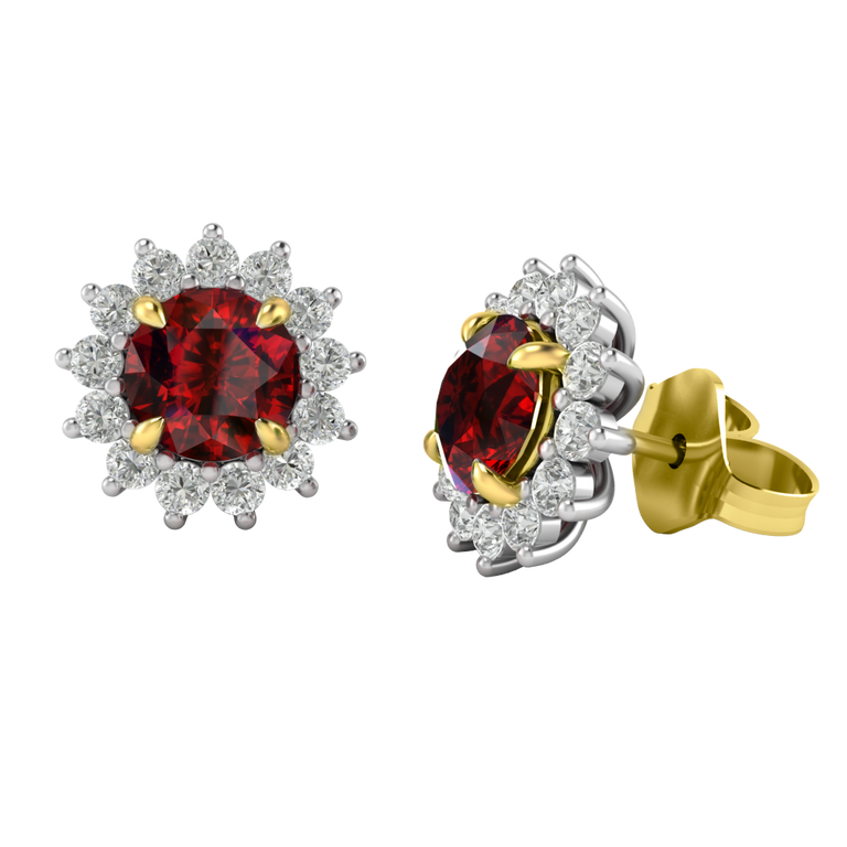 Star Stud Round Ruby 18K Yellow Gold Earrings