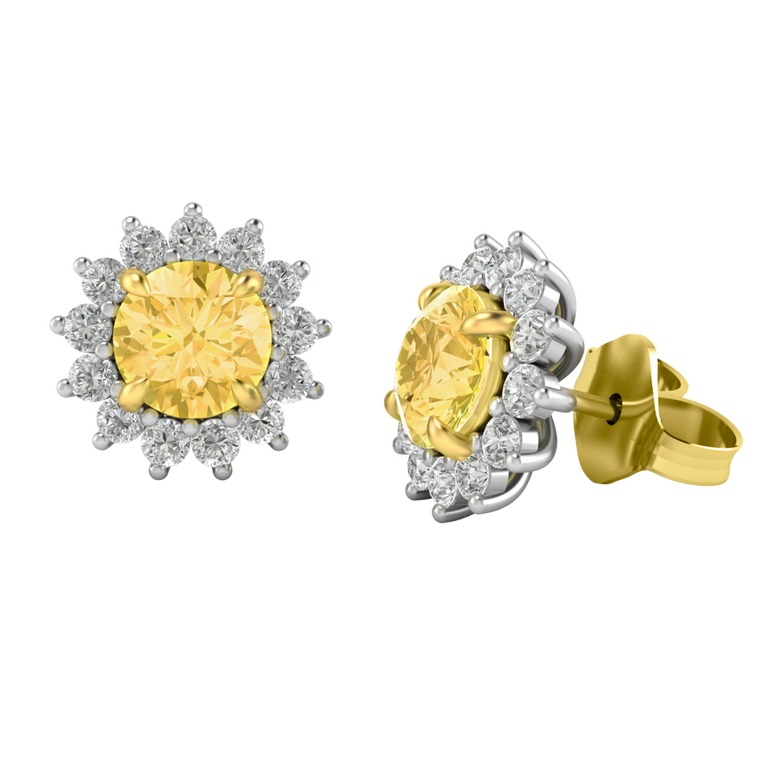 Star Stud Round Yellow Sapphire 18K Yellow Gold Earrings