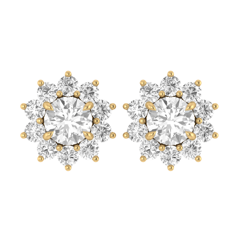 Star Stud Round Solar Diamond 18K Yellow Gold Earrings